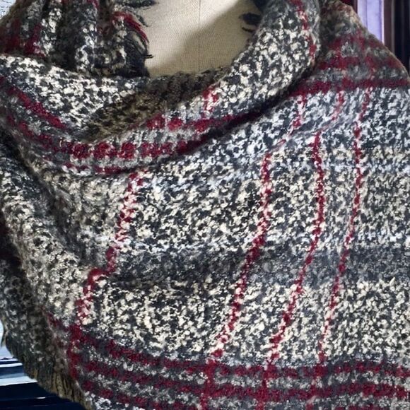 Boho Chunky Plaid Oversized Knit Scarf with Fringe | Cozy Winter Wrap 6’x3’ - Picture 12 of 16